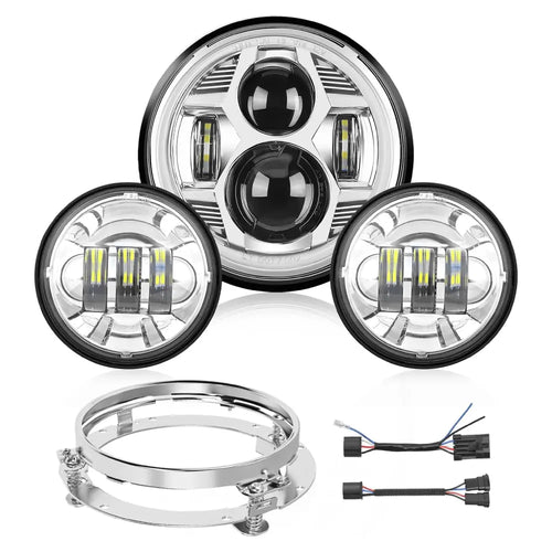 Nilight Motorcycle 7Inch DRL LED Headlights 4.5Inch Fog Lights Chrome Kits