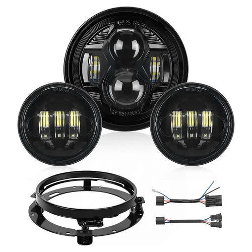 Nilight Motorcycle 7Inch LED Headlights 4.5Inch Fog Lights Black Kits