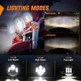 Nilight Motorcycle 7Inch LED Headlights 4.5Inch Fog Lights Black Kits, view 3