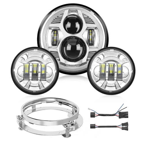 Nilight Motorcycle 7Inch LED Headlights 4.5Inch Fog Lights Chrome Kits