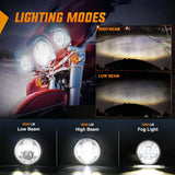 Nilight Motorcycle 7Inch LED Headlights 4.5Inch Fog Lights Chrome Kits, view 3