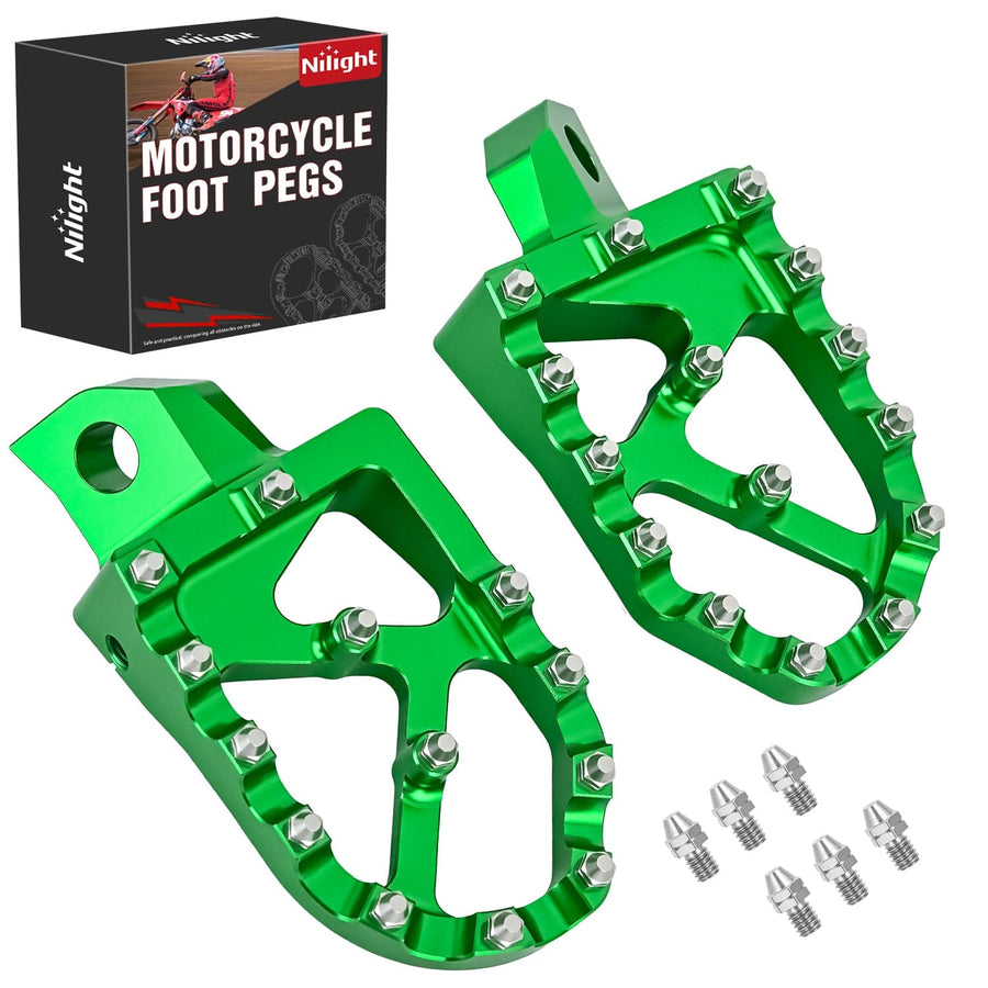 Nilight Motorcycle Foot Pegs Dirt Bike Footpegs Fit for Kawasaki KDX200 1995-2005 KDX200R 1997-2001 KDX220R 2002-2005 KDX250 1991-1994 KX125 KX250 KX500 Heavy Duty CNC Foot Rests Pegs Pedal, Green