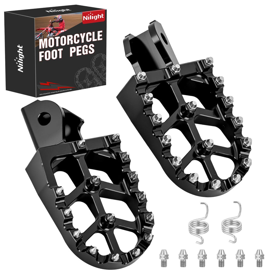 Nilight Motorcycle Foot Pegs Dirt Bike Footpegs Fit for Surron Light Bee X/S E Ride Pro SS CRF150F CRF230F CRF250F X160 X260 KDX200 XR125L XR150L Heavy Duty CNC Foot Rests Pegs Pedal w Springs, Black