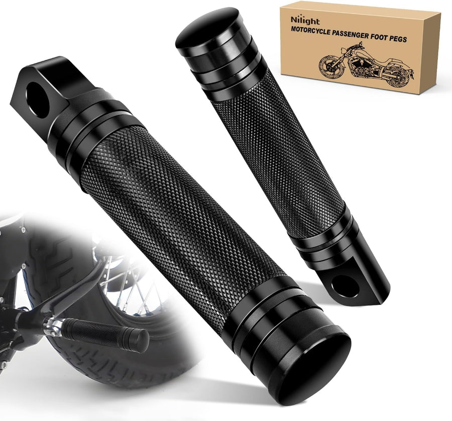Nilight Motorcycle Foot Pegs Fit for Harley Dyna Sportster Forty Eight Road King Motorcycle Passenger Pedals Footpegs CNC Aluminum Billet Pedal Dirt Bike Footpegs Skidding Foot Rests Pegs, Black