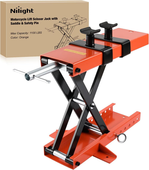 Nilight Motorcycle Lift 1100 LBS ATV Scissor Jacks with Saddle Safety Pin Crank Handle 3.7 Inch-15.7 Inch Hoist Stand Heavy Duty Steel Lifter Jack for Motorcycles Dirt Bike Garage Storage Repair Tool, Orange