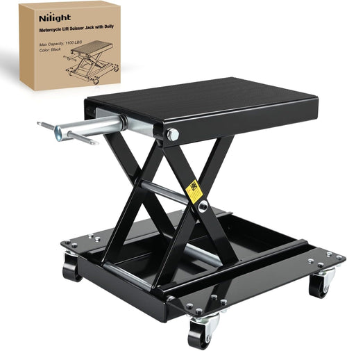 Nilight Motorcycle Lift 1100 LBS ATV Scissor Lift Jacks with Dolly Wheels Crank Handle 5.1 Inch-15.7 Inch Hoist Stand Heavy Duty Steel Lifter Jack for Motorcycles Dirt Bike Garage Storage Repair Tool, Black