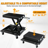 Nilight Motorcycle Lift 1100 LBS ATV Scissor Lift Jacks with Dolly Wheels Crank Handle 5.1 Inch-15.7 Inch Hoist Stand Heavy Duty Steel Lifter Jack for Motorcycles Dirt Bike Garage Storage Repair Tool, Black, view 3