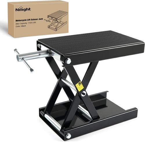 Nilight Motorcycle Lift Jack 1100 LBS Motorcycle Scissor Jack Stand Lift with Wide Deck Crank Handle 3.4 Inch-14.2 Inch Steel Scissor Hoist Garage Repair Lift Table Jacks for Motorcycles ATV Dirt Bike, Black