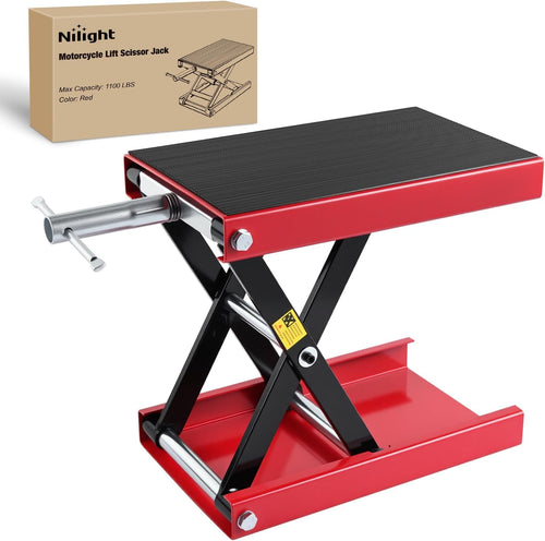 Nilight Motorcycle Lift Jack 1100 LBS Scissor Jack Stand Lift from 3.4 Inch to 14.2 Inch with Wide Deck Crank Handle Steel Scissor Hoist Garage Repair Lifter Table Jacks for Motorcycles ATV Dirt Bike, Red