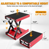Nilight Motorcycle Lift Jack 1100 LBS Scissor Jack Stand Lift from 3.4 Inch to 14.2 Inch with Wide Deck Crank Handle Steel Scissor Hoist Garage Repair Lifter Table Jacks for Motorcycles ATV Dirt Bike, Red, view 3