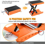 Nilight Motorcycle Lift Jack 1100 LBS Scissor Jacks Stand Lift with Wide Deck Safety Pin Handle 3.4 Inch-14.2 Inch Height Adjustable Hoist Stand Garage Repair Lifter for Motorcycles ATV Dirt Bike, Orange, view 5