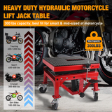 Nilight Motorcycle Lift Table Jack 300 LBS Heavy Duty Hydraulic Motorcycle Scissor Jack Lifts Table Foot Pedal with 4 Caster Wheels Wide Deck for Motorbike Dirt Bike ATV Garage Repair Tool, Red, view 2