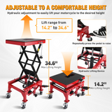 Nilight Motorcycle Lift Table Jack 300 LBS Heavy Duty Hydraulic Motorcycle Scissor Jack Lifts Table Foot Pedal with 4 Caster Wheels Wide Deck for Motorbike Dirt Bike ATV Garage Repair Tool, Red, view 3