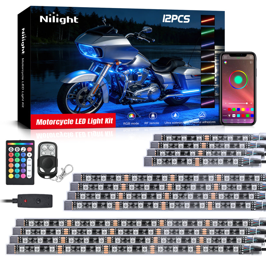 Nilight Motorcycle RGB APP Remote Control LED Strip Lights 12PCS