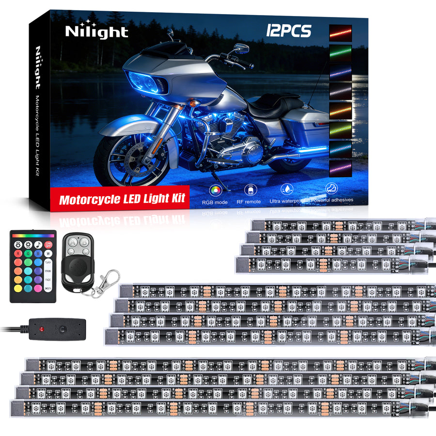 Nilight Motorcycle RGB Dual RF Remote Control LED Strip Lights 12PCS