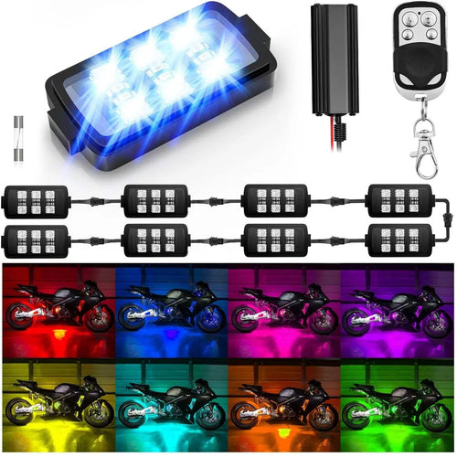 Nilight Motorcycle RGB RF Remote Control LED Pod Lights 8PCS