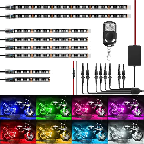 Nilight Motorcycle RGB RF Remote Control LED Strip Lights 8PCS