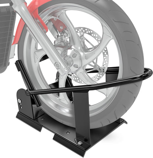 Nilight Motorcycle Wheel Chock 1800 lbs Capacity Wheel Cradle Holder Heavy-Duty Standard Steel Motorcycle Front Wheel Stand with 3 Adjustable Holes for 15 Inch-21 Inch Off-Road Motorcycles Black
