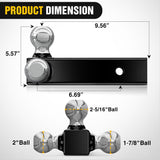 Nilight Multi-Ball Trailer Hitch Ball Mount, 1-7/8, 2, 2-5/16-Inch Balls, Triple Ball Mount fits 2-1/2-Inch Hitch Receiver, Chrome Plating, view 2