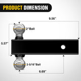 Nilight Multi-Ball Trailer Hitch Ball Mount, 2 & 2-5/16 Inch Balls, Dual Ball Mount fits 2-1/2-Inch Hitch Receiver, Chrome Plating, view 2