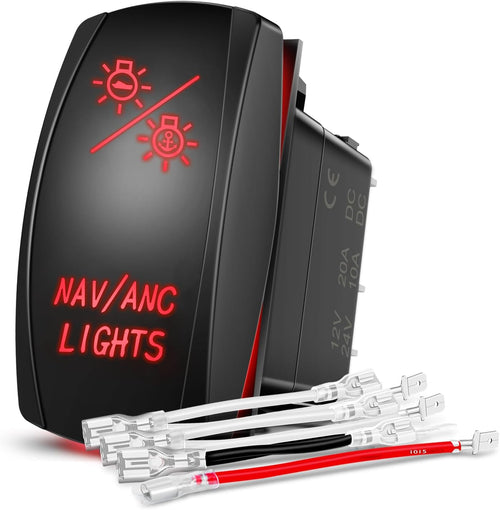 Nilight NAV/ANC Rocker Switch 7Pin Navigation Anchor Lights Toggle On Off DPDT Laser Etched 12V 24V Jumper Wires for ARB Carling NARVA Style Marine Boat Ship Vessel