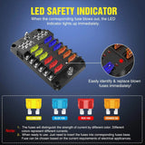 Nilight 12 Way Blade Fuse Block 12 Circuits with Negative Bus Fuse Box Holder LED Indicator ATO/ATC Fuse Panel Waterproof Cover, view 3