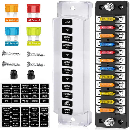 Nilight 12 Way Fuse Block with Negative Bus 12V Blade Fuse Holder ATC/ATO Standard Fuse Box Label Stickers Waterproof Cover Fuse Panel