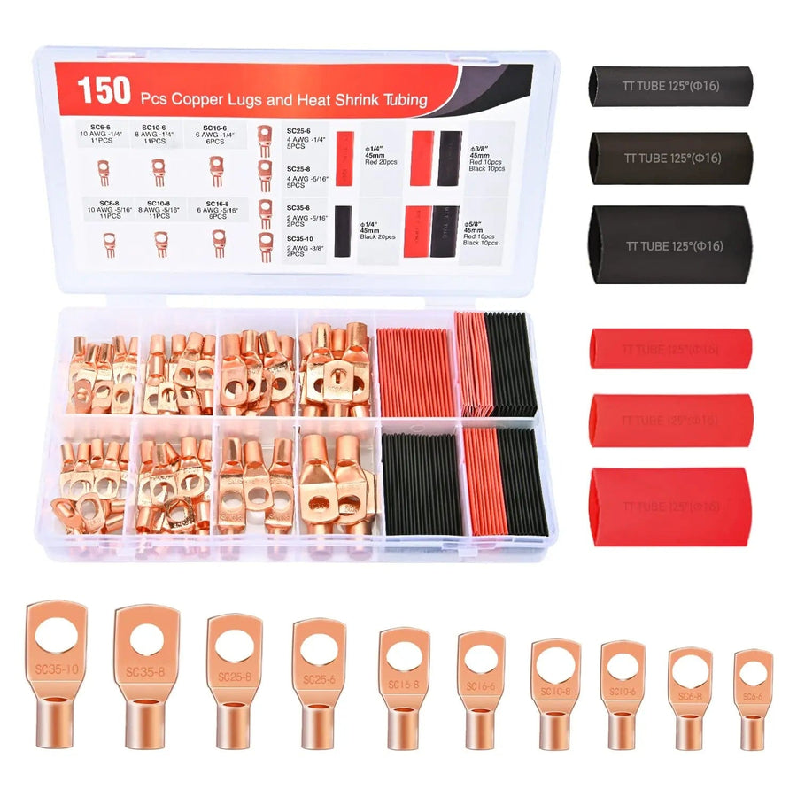 Nilight 150Pcs Copper Wire Lugs and Heat Shrink Tubing | 80Pcs Heat shrink Tube