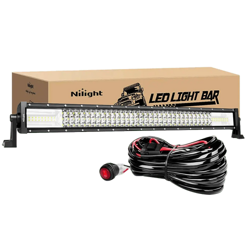 Nilight 32-Inch Triple Row Flood Spot Combo Beam LED Light Bar & 1 PC 14AWG Heavy Duty Wiring Harness Kit – One Lead