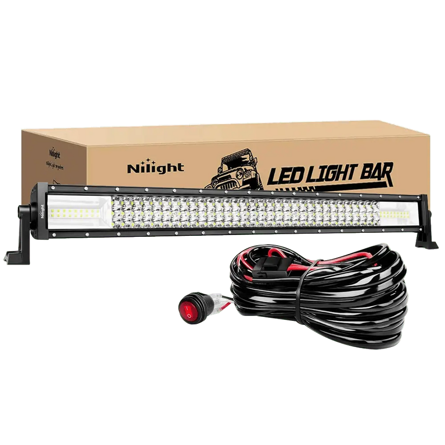 Nilight 32-Inch Triple Row Flood Spot Combo Beam LED Light Bar & 1 PC 14AWG Heavy Duty Wiring Harness Kit – One Lead