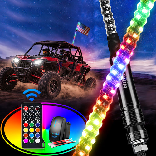 Nilight 3FT Spiral Antenna Led Whip Light RF Remote Control | 8.6FT Wire 5Pin Switch