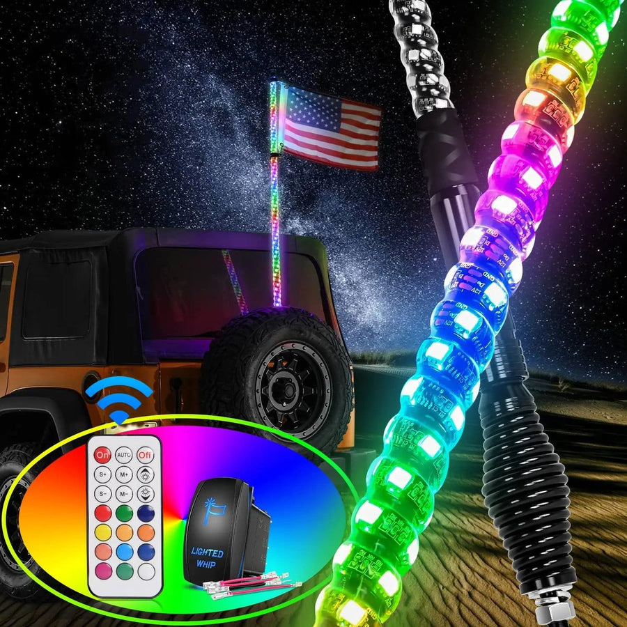 Nilight 3FT Spiral Antenna W/ Spring Base Led Whip Light RF Remote Control | 8.6FT Wire 5Pin Switch