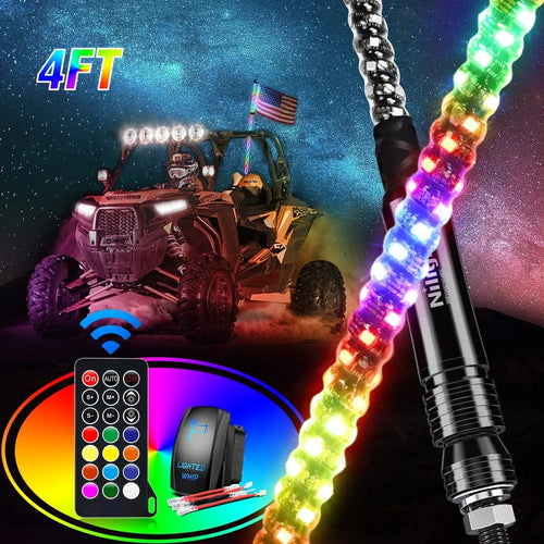 Nilight 4FT Spiral Antenna Led Whip Light RF Remote Control | 8.6FT Wire 5Pin Switch