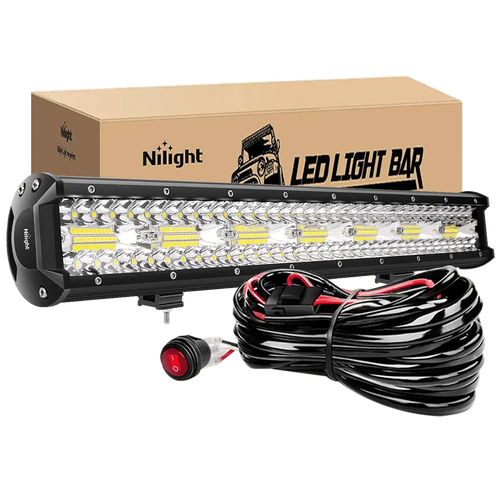 Nilight 20Inch 420w Triple Row Flood Spot Combo 42000LM Light Bar With Heavy Duty Wiring Harness for OffRoad (ZH409)