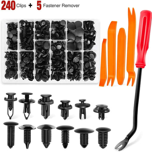 Nilight 240pcs Car Retainer Clips & Fastener Remover with 12 Most Popular Sizes Auto Push Pin Rivets Set -Door Trim Panel Clips for Toyota,GM,Ford,Honda,Acura,Chrysler