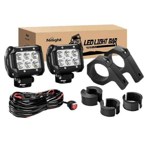 Nilight 2 Pcs 4-Inch 18W Spot LED Pods & Off-Road Light Horizontal Bar Clamp Mounting Kit & Light Wiring Harness Kit