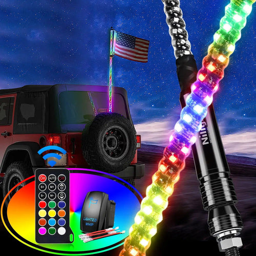 Nilight 2Pcs 5FT Spiral Antenna Led Whip Light RF Remote Control | 8.6FT Wire 5Pin Switch