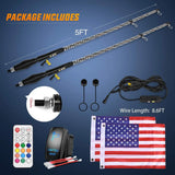Nilight 2Pcs 5FT Spiral Antenna W/ Spring Base Led Whip Light RF Remote Control | 8.6FT Wire 5Pin Switch, view 2