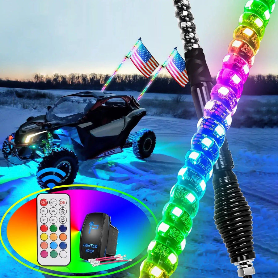 Nilight 2Pcs 6FT Spiral Antenna W/ Spring Base Led Whip Light RF Remote Control | 8.6FT Wire 5Pin Switch