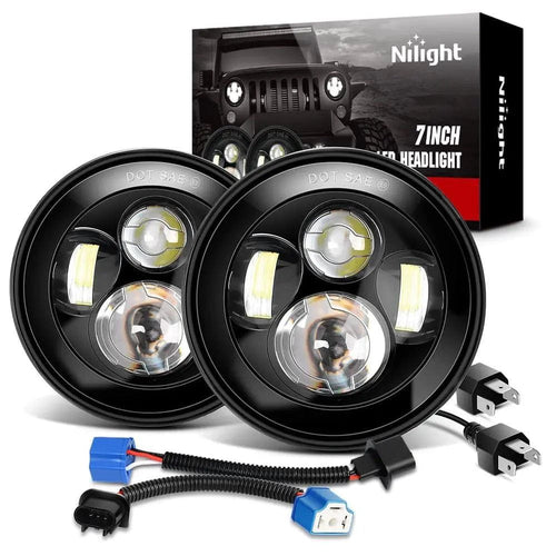Nilight 7 Inch Round LED Headlight High Low Beam For Jeep Wrangler JK TJ JL CJ 1997-2020 Rubicon Sahara Hummber H1 H2