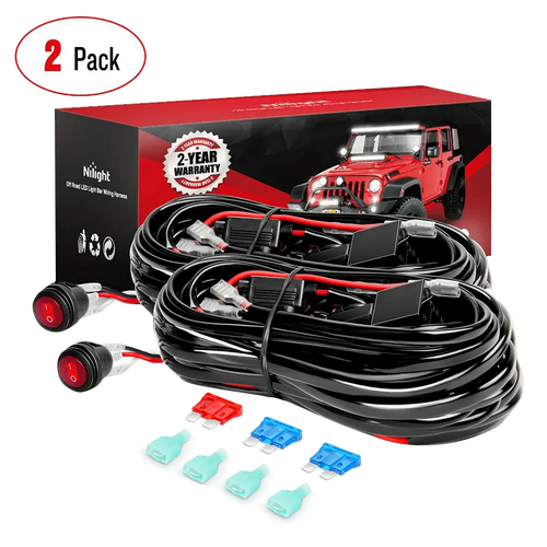 Nilight 2PCS 16AWG LED Light Bar Wiring Harness Kit - 2 Leads 12V On Off Switch Power Relay Blade Fuse for Off Road Lights LED Work Light