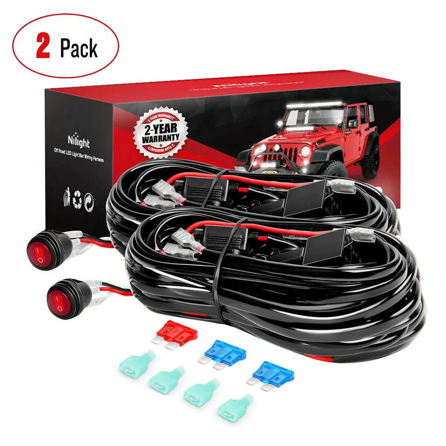 Nilight 2PCS 16AWG LED Light Bar Wiring Harness Kit - 2 Leads 12V On Off Switch Power Relay Blade Fuse for Off Road Lights LED Work Light