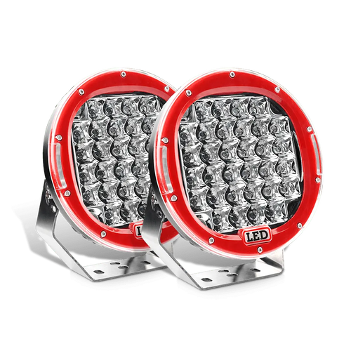 Nilight 2 Pcs Round 9-Inch 96W LED Work Light Offroad Auxiliary Driving Lamp (Red)