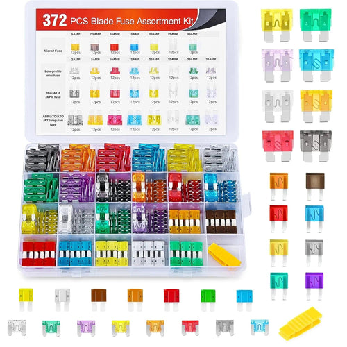 Nilight 372Pcs Fuses Assortment Kit Standard Mini LP Mini Micro2 Blade Fuse
