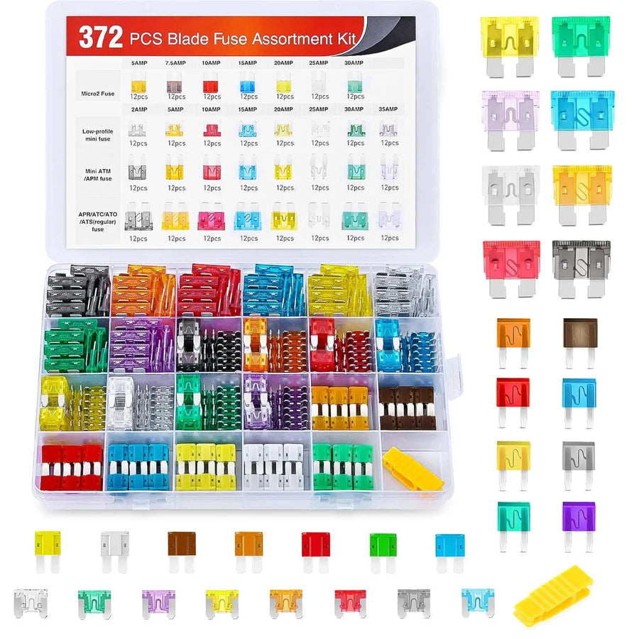 Nilight 372Pcs Fuses Assortment Kit Standard Mini LP Mini Micro2 Blade Fuse