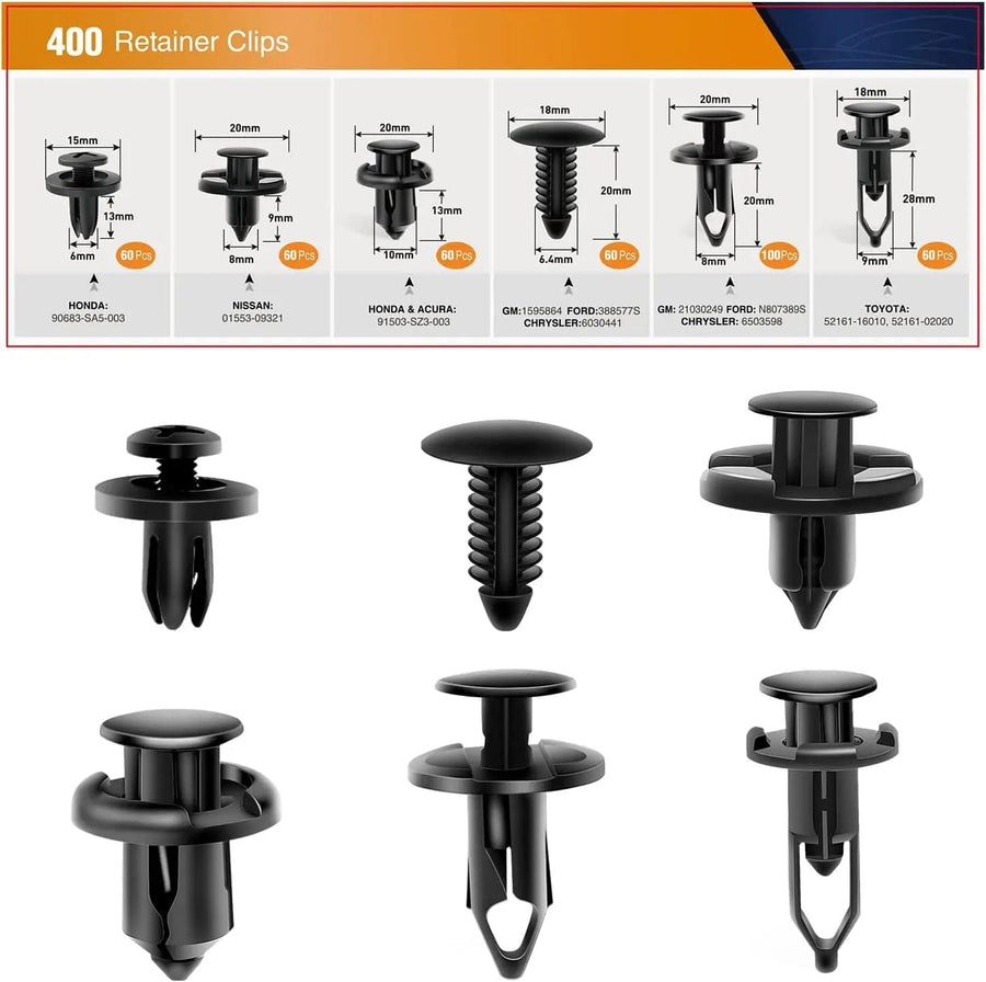 Nilight 400 Pcs Universal Plastic Fender Clips For GM Ford Chrysler Toyota Honda