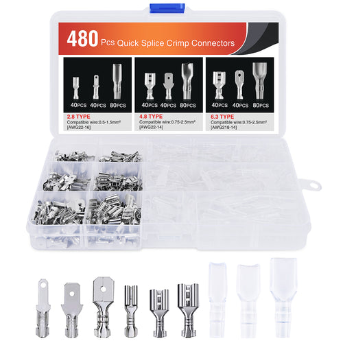 Nilight 480 PCS Spade Terminals with Insulated Sleeves
