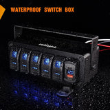 Nilight 5Gang Rocker Switch Box w/ PD Type C | QC 3.0 USB Charger Voltmeter, view 6