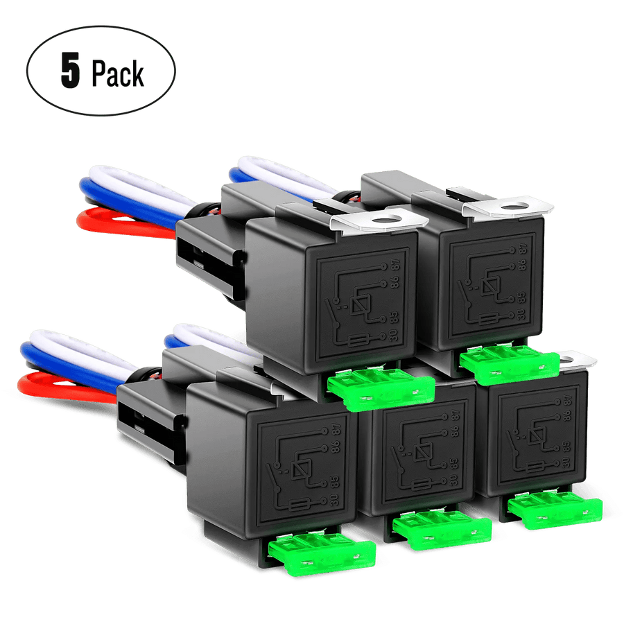 Nilight 5Pack 30A Fuse 4Pin SPST Relays Switches Harness Set