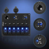 Nilight 6Gang ON/Off Blue Rocker Switch Panel w/ Dual USB Cigarette Lighter Socket Voltmeter, view 4